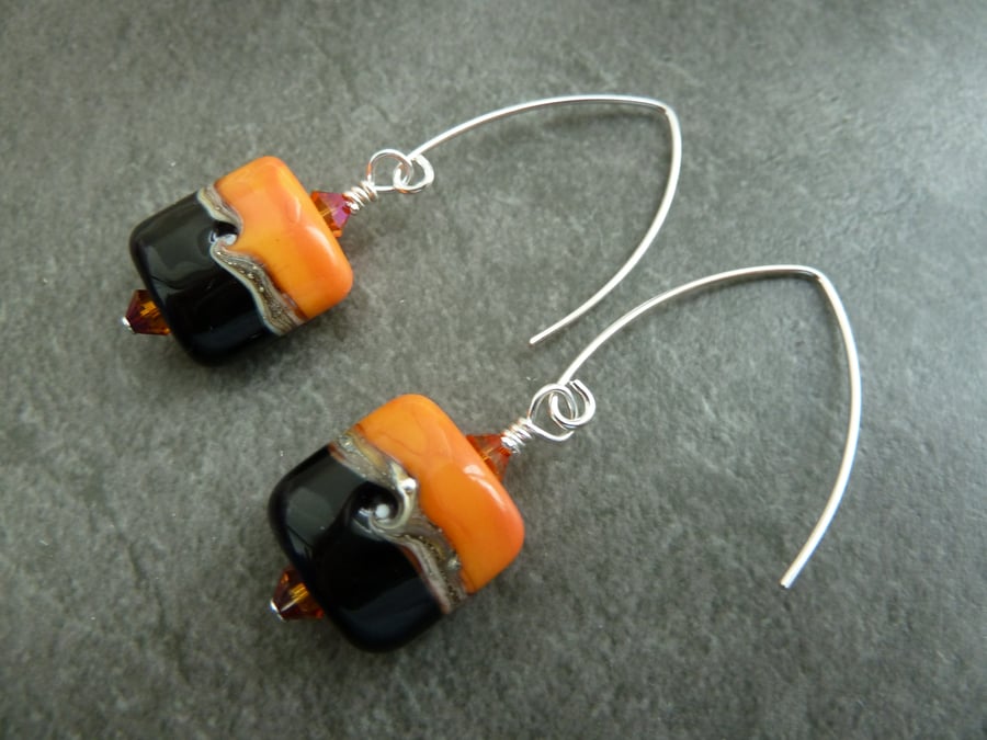 orange and black sterling silver earrings