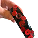 Black Rectangle Barrette Hair Clip with Red Buttons