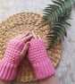 Crochet Fingerless Gloves Mitts Rose Pink