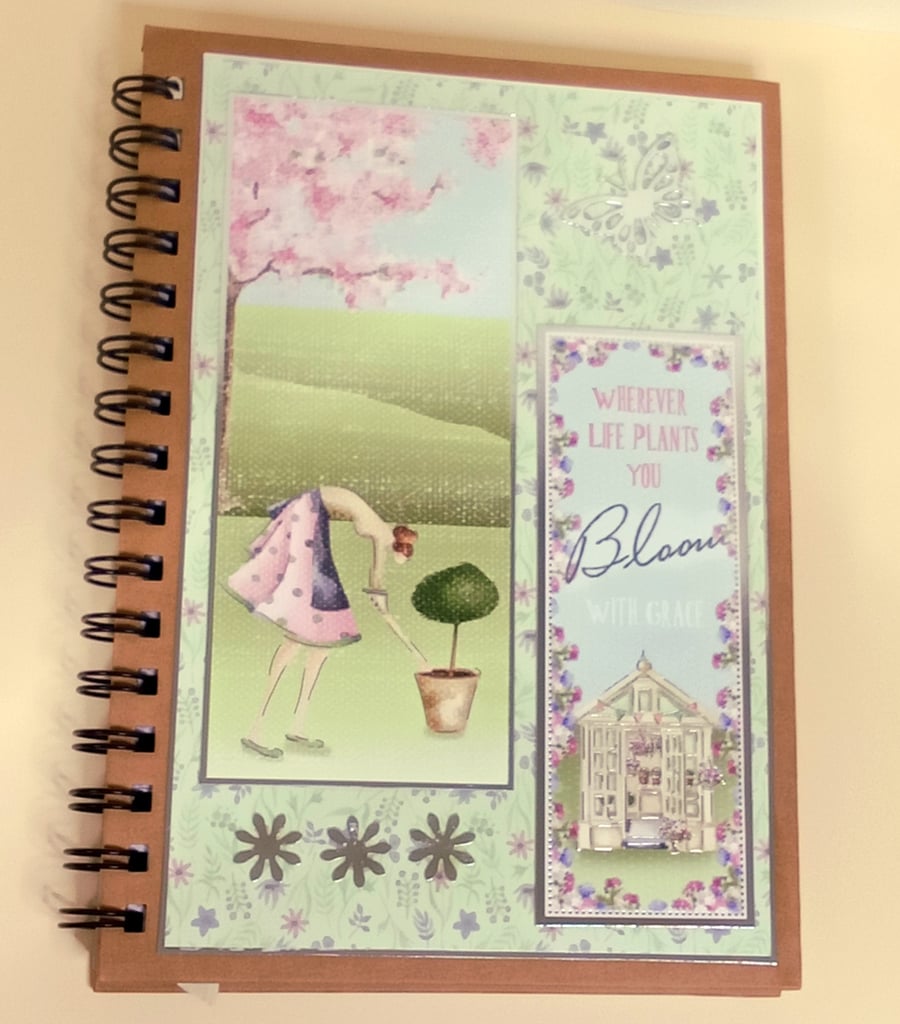 REDUCED Decorated Notebook, Bloom With Grace.