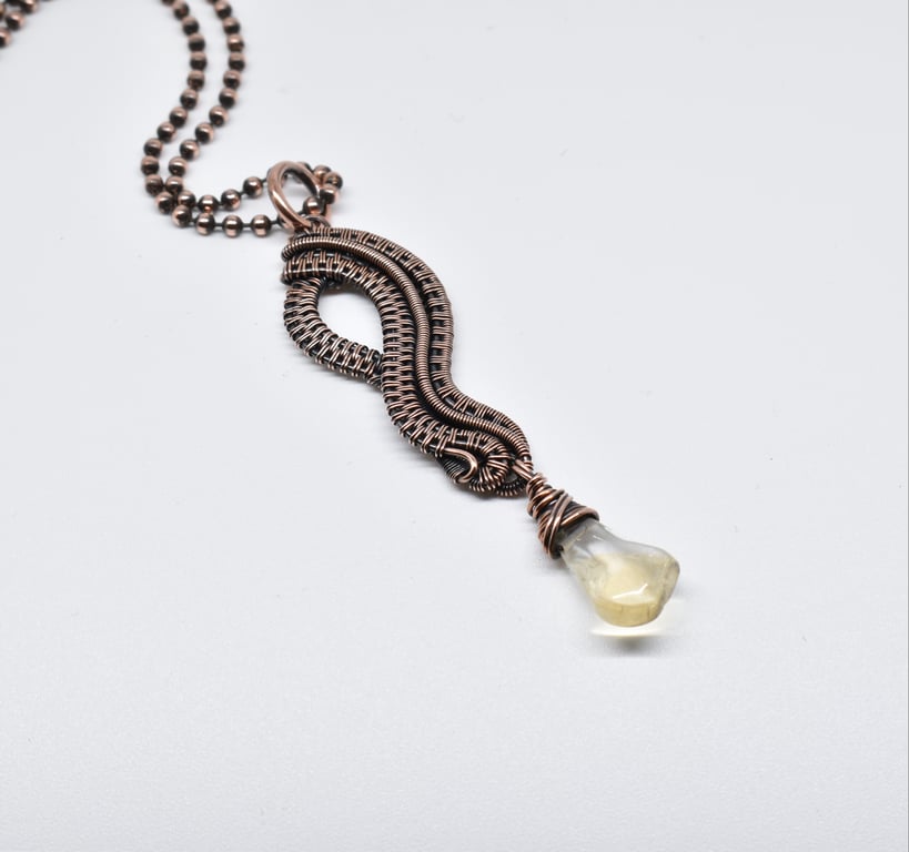 Copper Wire Woven Citrine and Copper Necklace