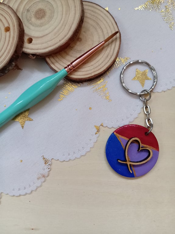 Wooden circular bisexual pride flag Keyring 