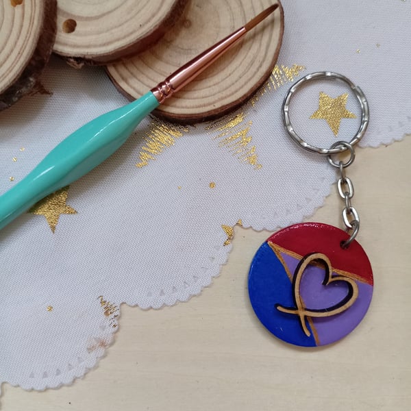 Wooden circular bisexual pride flag Keyring 