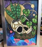 Macabre Planter: original a4 skull, house plants painting (not including frame) 