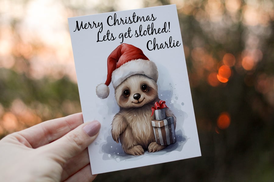 Sloth Christmas Card, Sloth Card, Card for Christmas, Funny Sloth Card