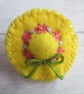 Hand Embroidered Miniature Hat Brooch - Sunshine Yellow Floral - Image 3