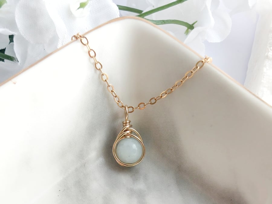 AQUAMARINE Necklace Minimalist 14K Gold Filled Dainty Pendant MARCH Birthstone