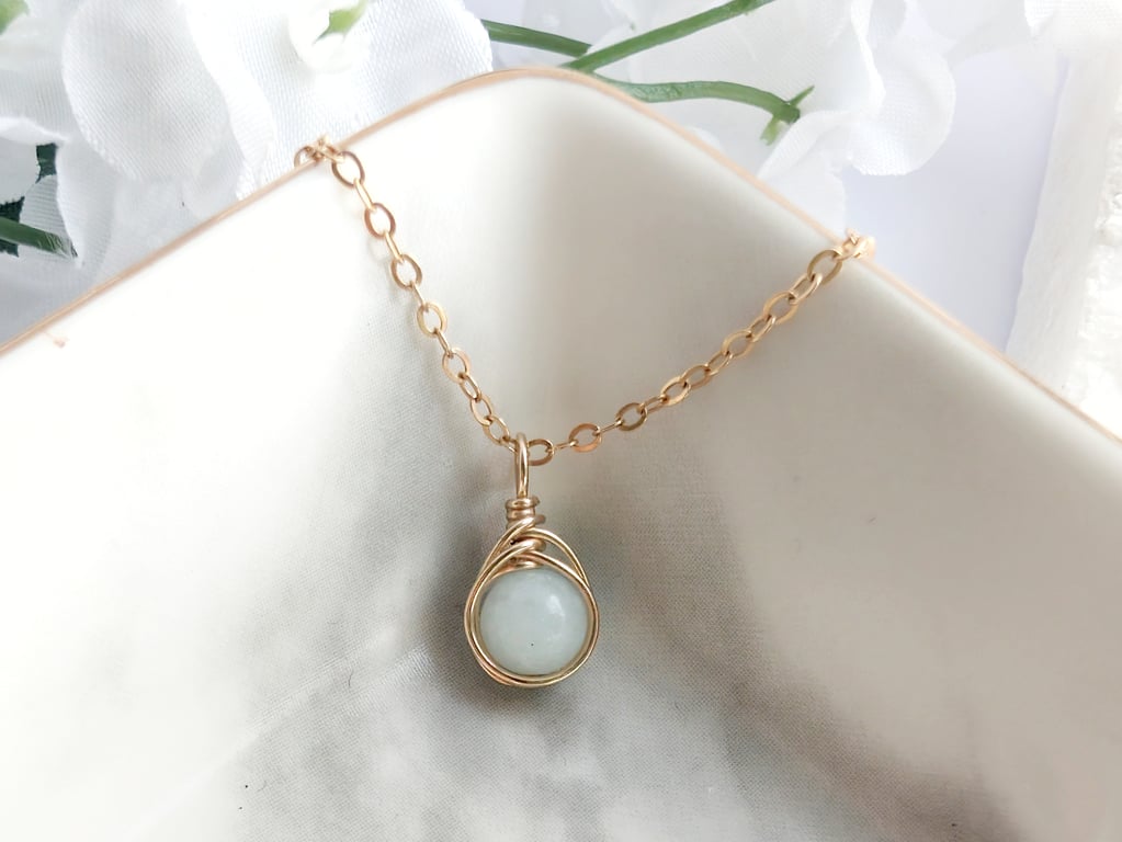 AQUAMARINE Necklace Minimalist 14K Gold Filled Dainty Pendant MARCH Birthstone