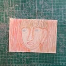 Coloured pencil original art. A6 postcode sized portrait. Naive illustration 