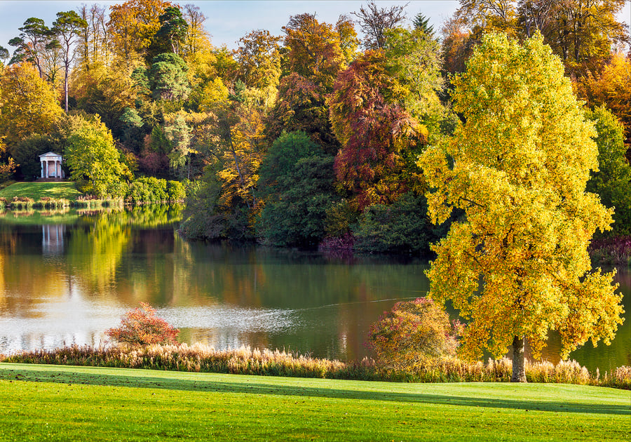 Bowood English country garden autumn landscape lake trees Capability Brown     