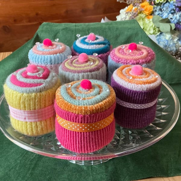 Upcycled Sweater Cupcake Pincushions