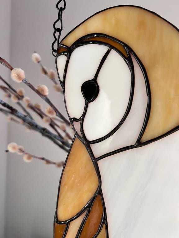 Stained Glass Barn Owl - wildlife lover gift, suncatcher for birders 
