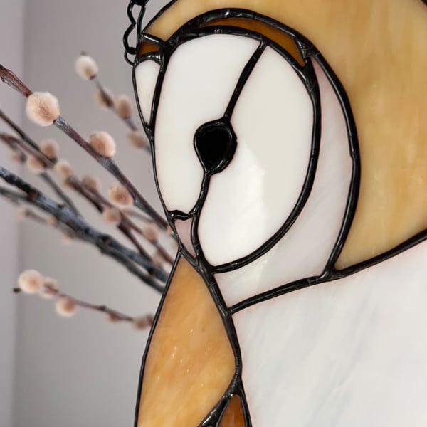 Stained Glass Barn Owl - wildlife lover gift, suncatcher for birders 