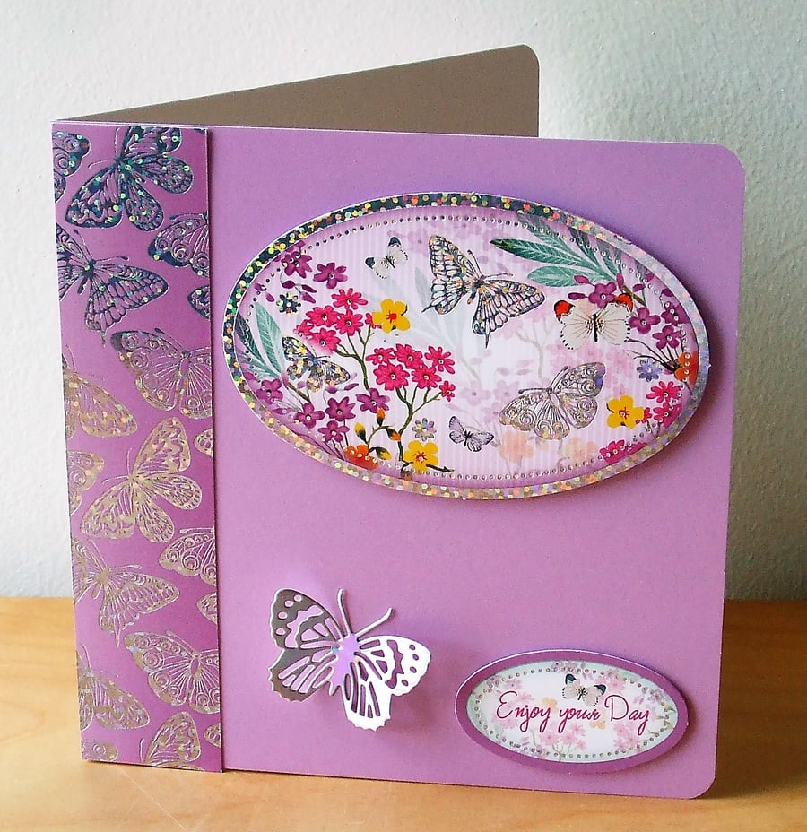 Lilac Butterflies Card, Enjoy Your Day  (536)