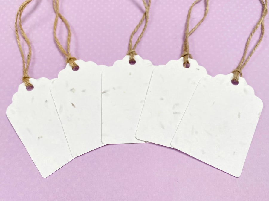 10 White Plantable Seed Rectangle Tags 280gsm - Wildflower Biodegradable Wedding