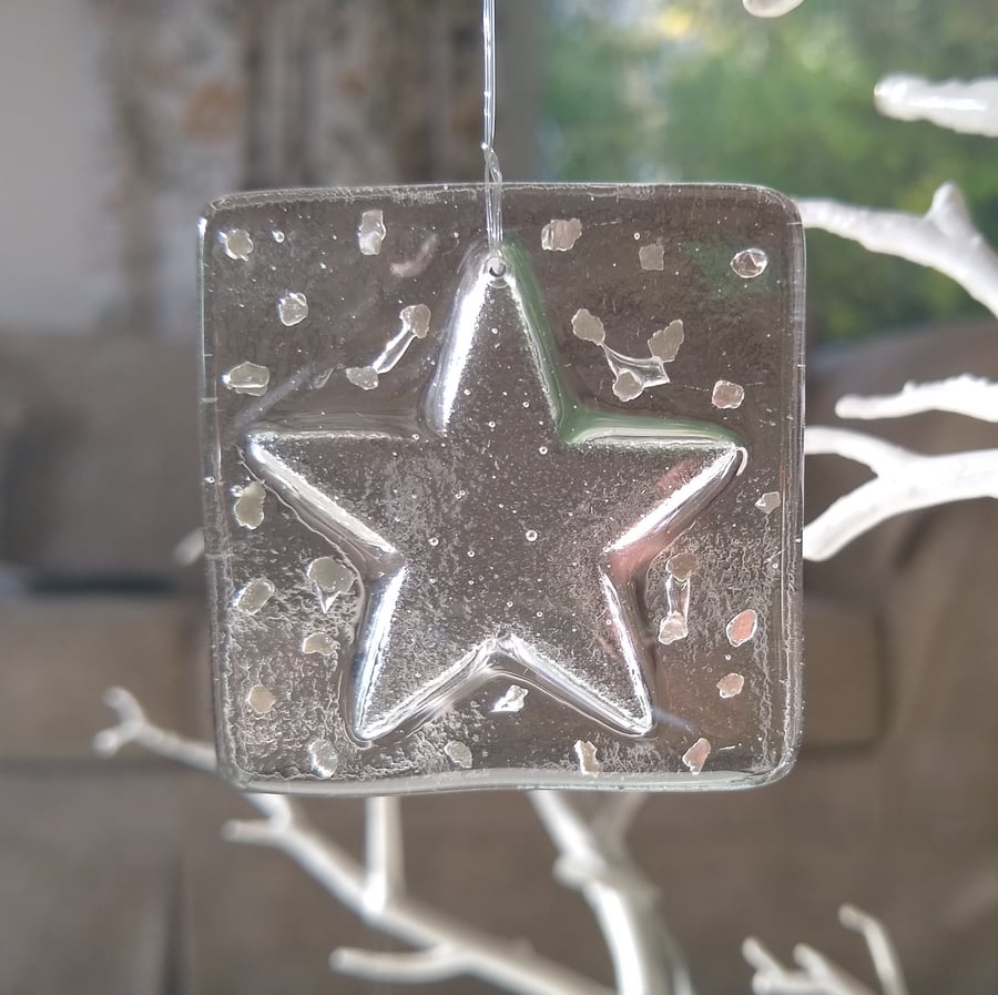 Square fused glass star decorations