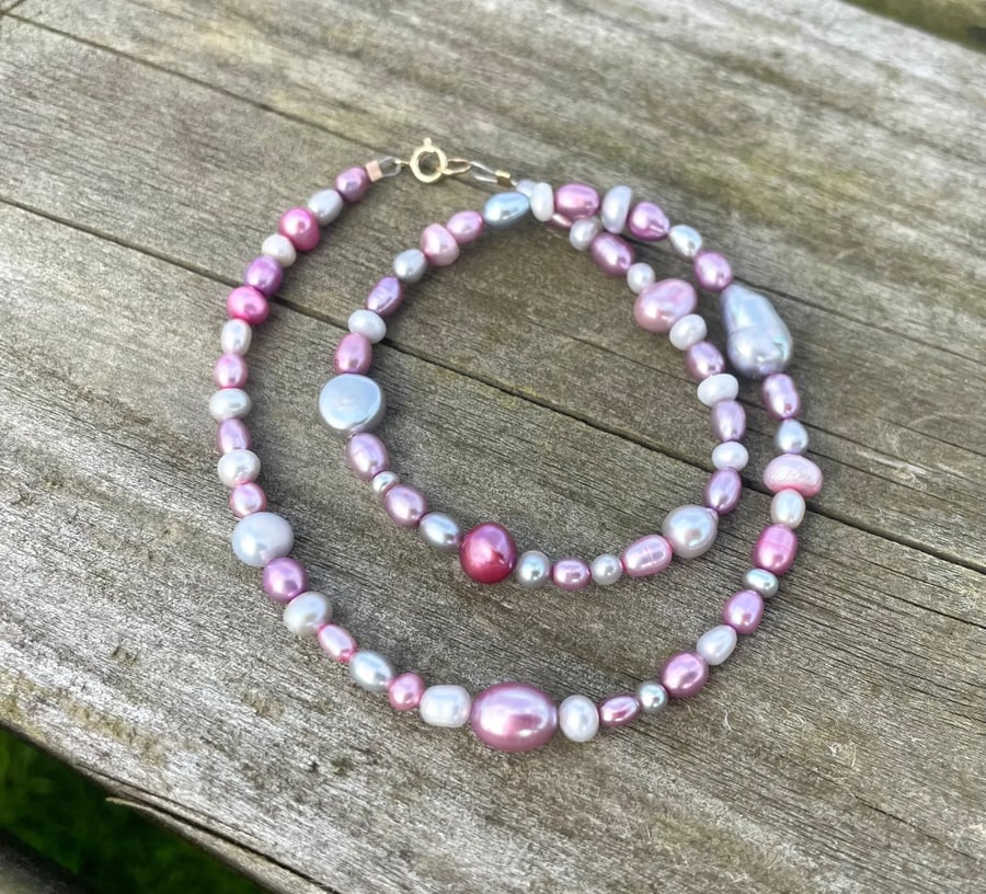 Lilac Irregular Baroque Pearl Necklace 