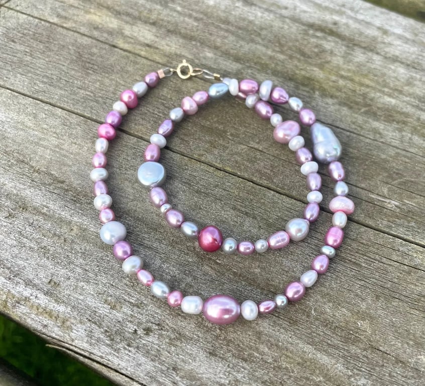 Lilac Irregular Baroque Pearl Necklace 