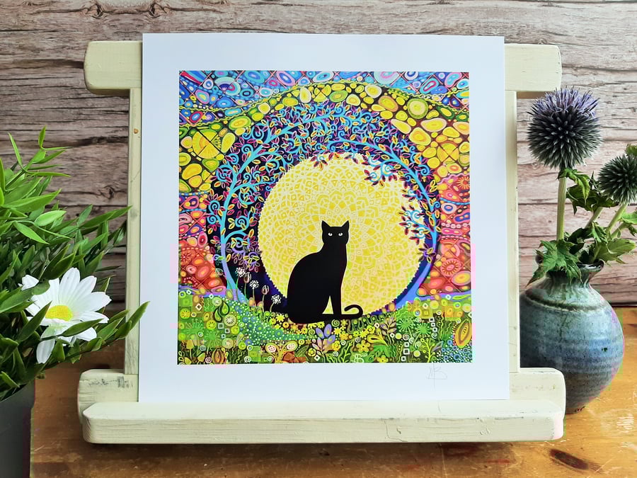 Black Cat & Tree of Life Art Print Home Gift