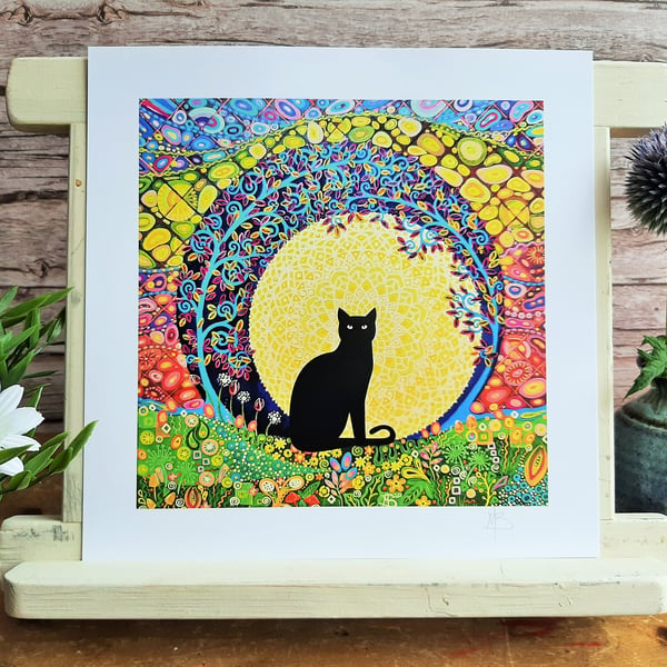 Black Cat & Tree of Life Art Print Home Gift