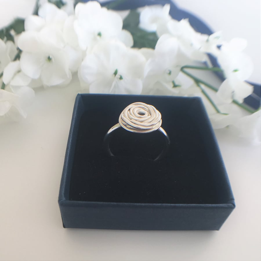 Eco Sterling Silver Wire Rose Ring