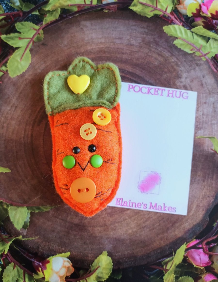 Felt Carrot Pocket Hug and card,pocket buddy,comfort pocket pal.