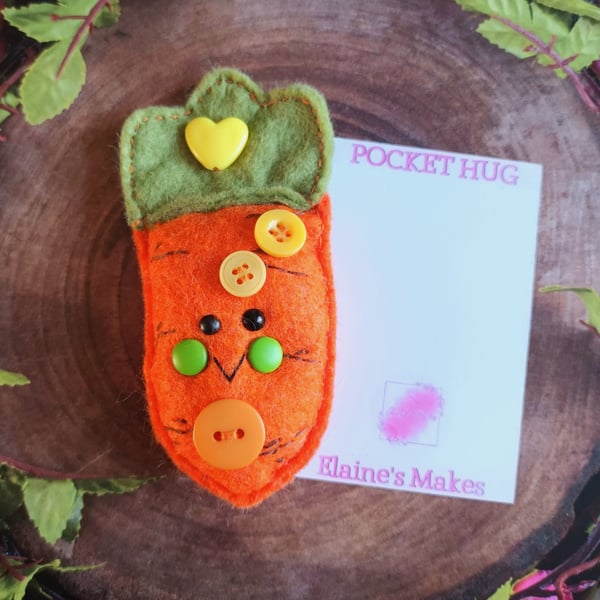 Felt Carrot Pocket Hug and card,pocket buddy,comfort pocket pal.