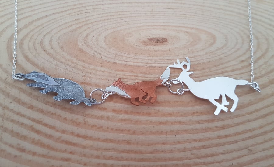 Sterling Silver and Copper Heritage Animals Necklace Pendant