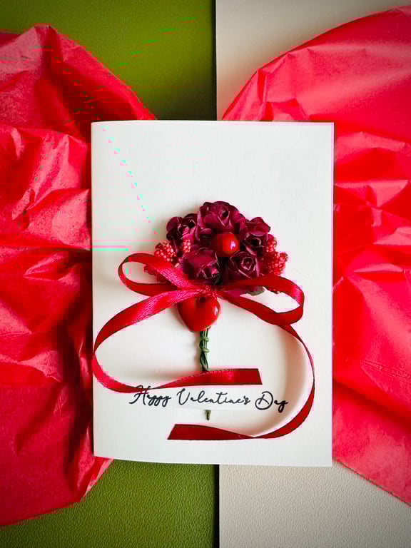 Red rose bouquet wife wedding anniversary keepsake card from husband