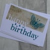 Turquoise Butterfly and Brown Floral Paper - Happy Birthday - Birthday Card