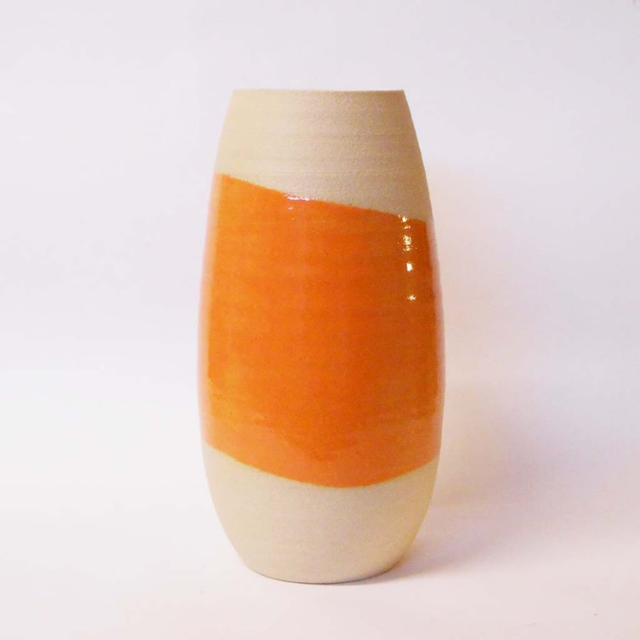 Vase Tulip shaped Bright Orange glazed Ceramic.