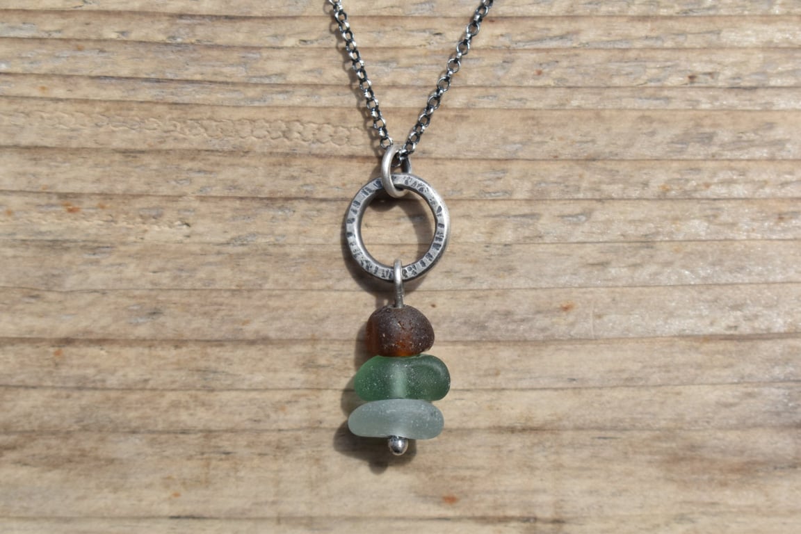 Sea Glass and Recycled Sterling Silver Stacked Necklace