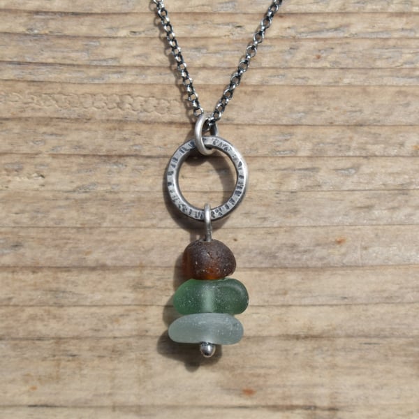 Sea Glass and Recycled Sterling Silver Stacked Necklace