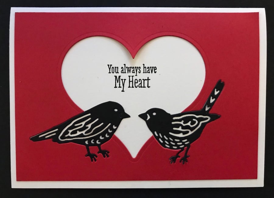 Valentine "Silhouette Die-Cut Birds" (negative space) Card 