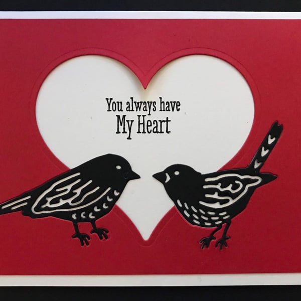 Valentine "Silhouette Die-Cut Birds" (negative space) Card 