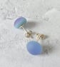 Lavender blue glass stud earrings, sterling silver fittings - Image 2
