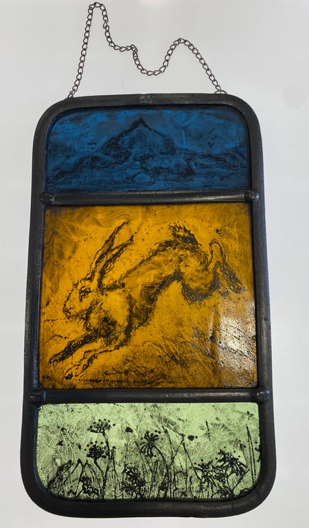 Running hare stained glass light catcher