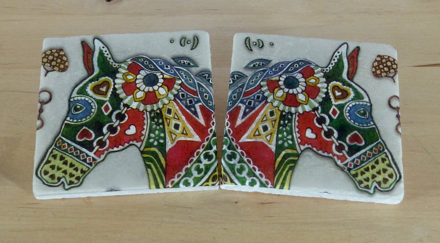 Marble 'Folk Horse' Coasters