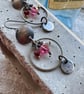 Antique Finish Crystal Dangle Earrings With Pink and Red Crystals Christmas Gift - Image 3