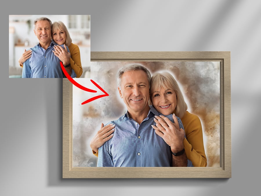 Watercolour Art Family Portrait from Your Photo - Personalised Family Portrait