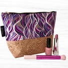 Makeup bag cork based with purple waves