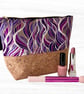 Makeup bag cork based with purple waves