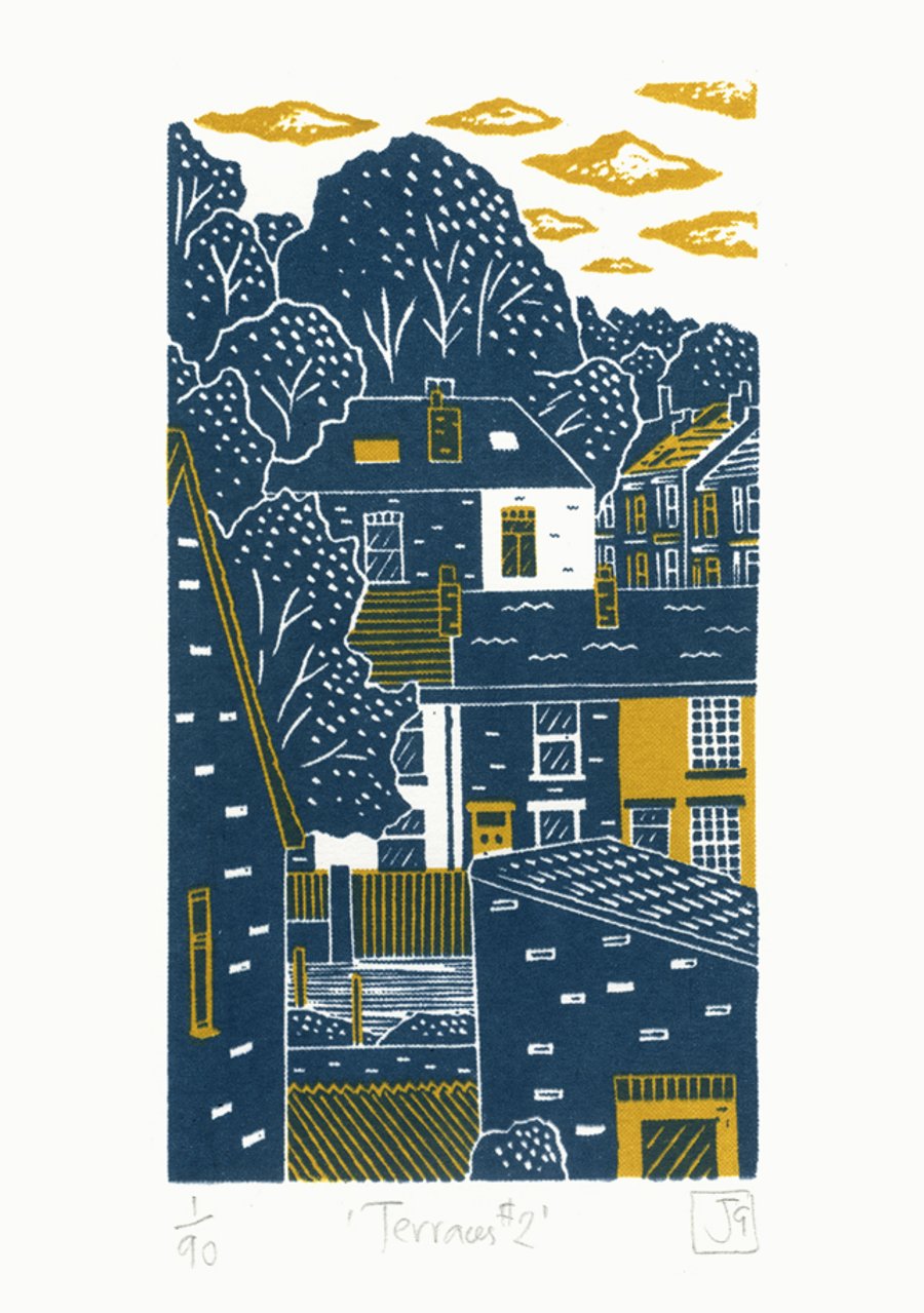 Terraces No.2 2-colour linocut print