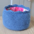 Blue crochet storage pot