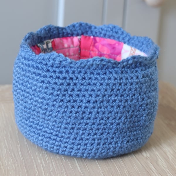 Blue crochet storage pot