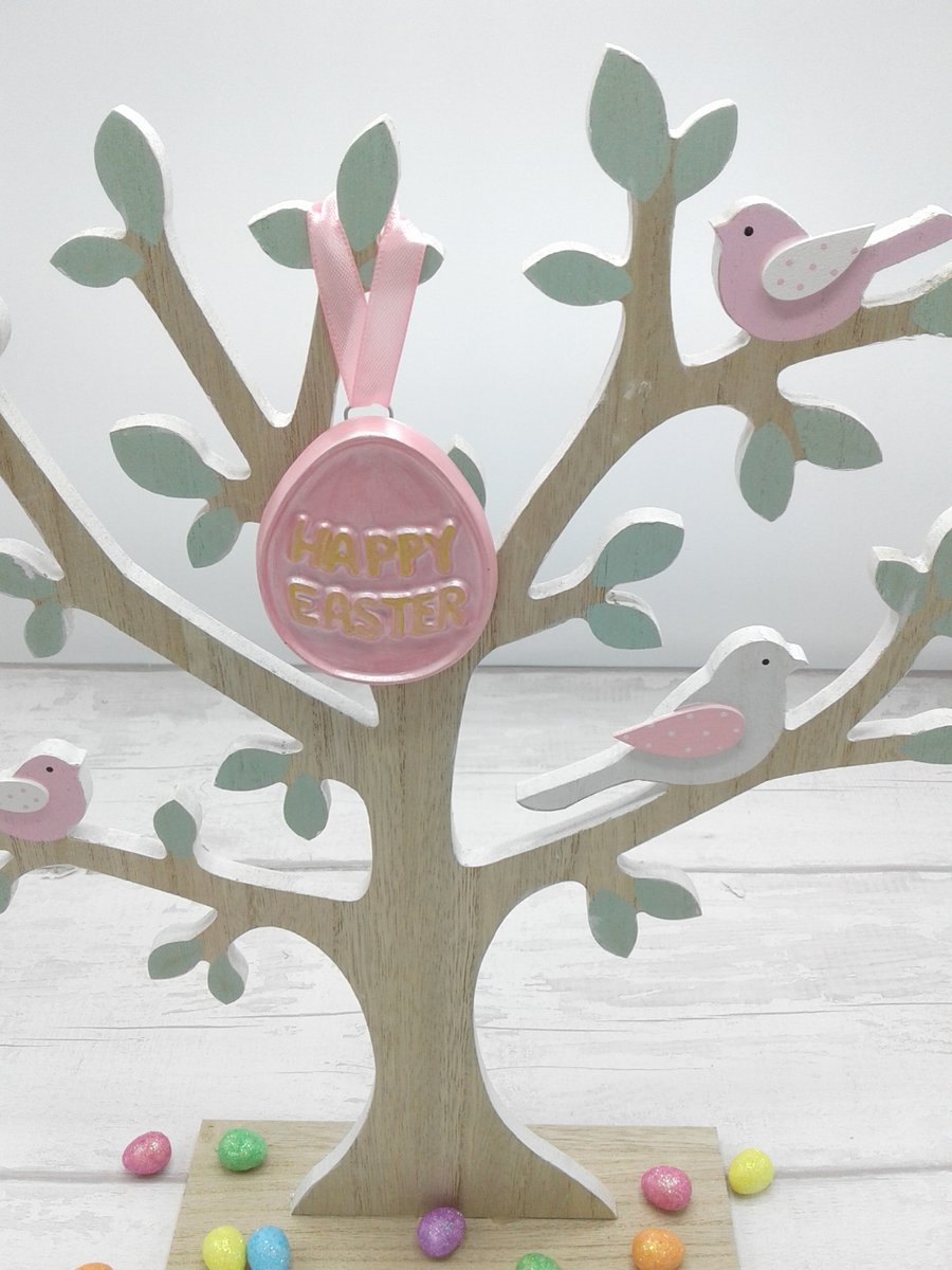 Easter ceramic decoration. Happy Easter ceramic egg decoration. Pink & gold.