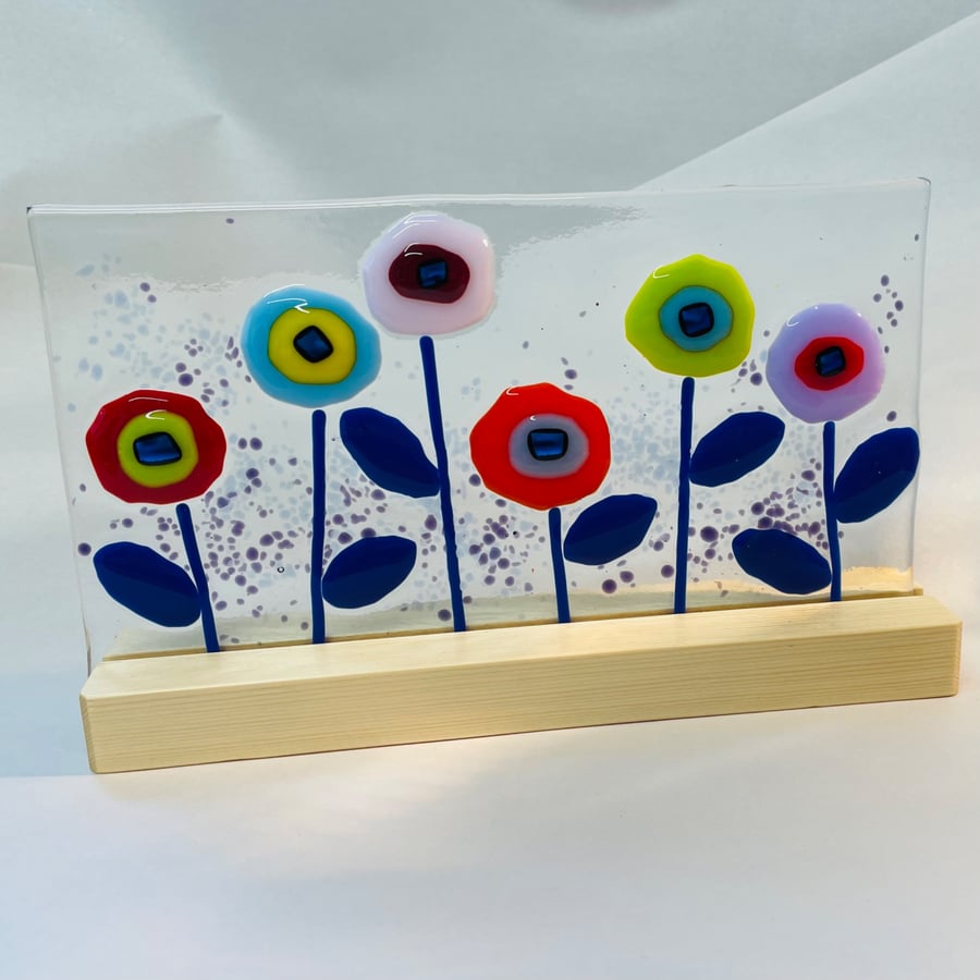 Image of Pop art flower glass suncatcher. 