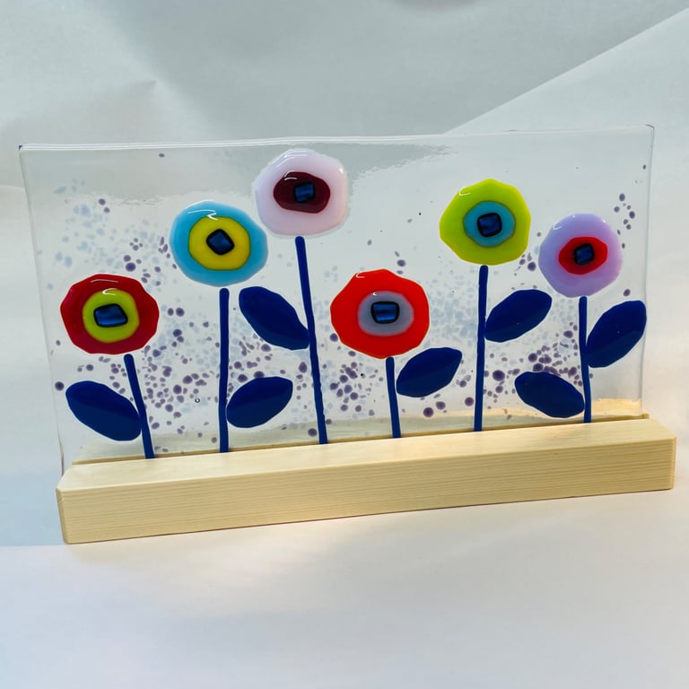 Pop art flower glass suncatcher. 