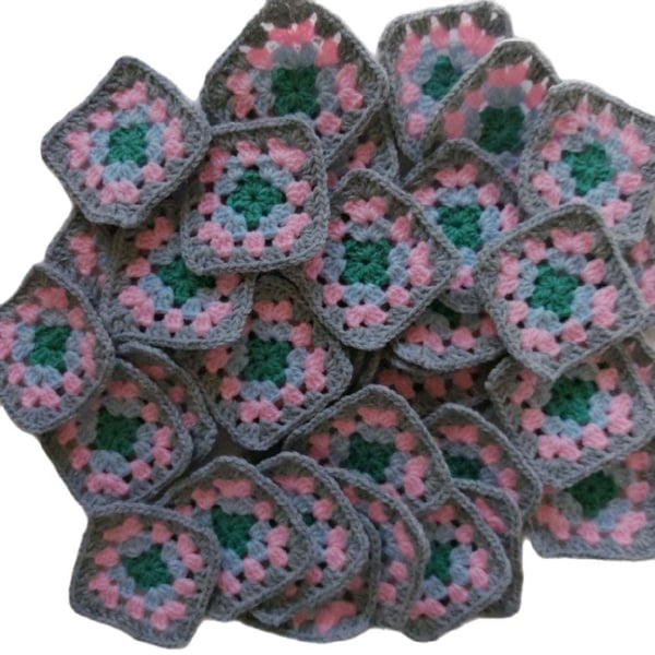 Handmade Pastel Vintage Lullaby Granny Squares Crochet Patchwork - Soft Gray Pin