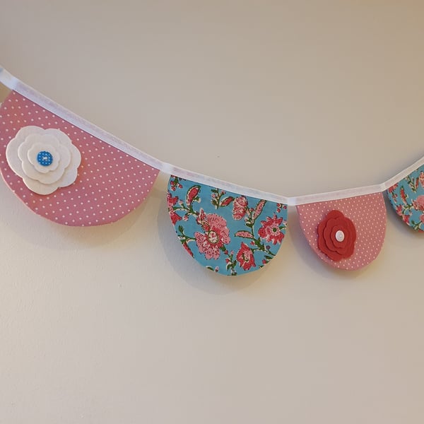 Pink and Turquoise Floral Scallop Bunting